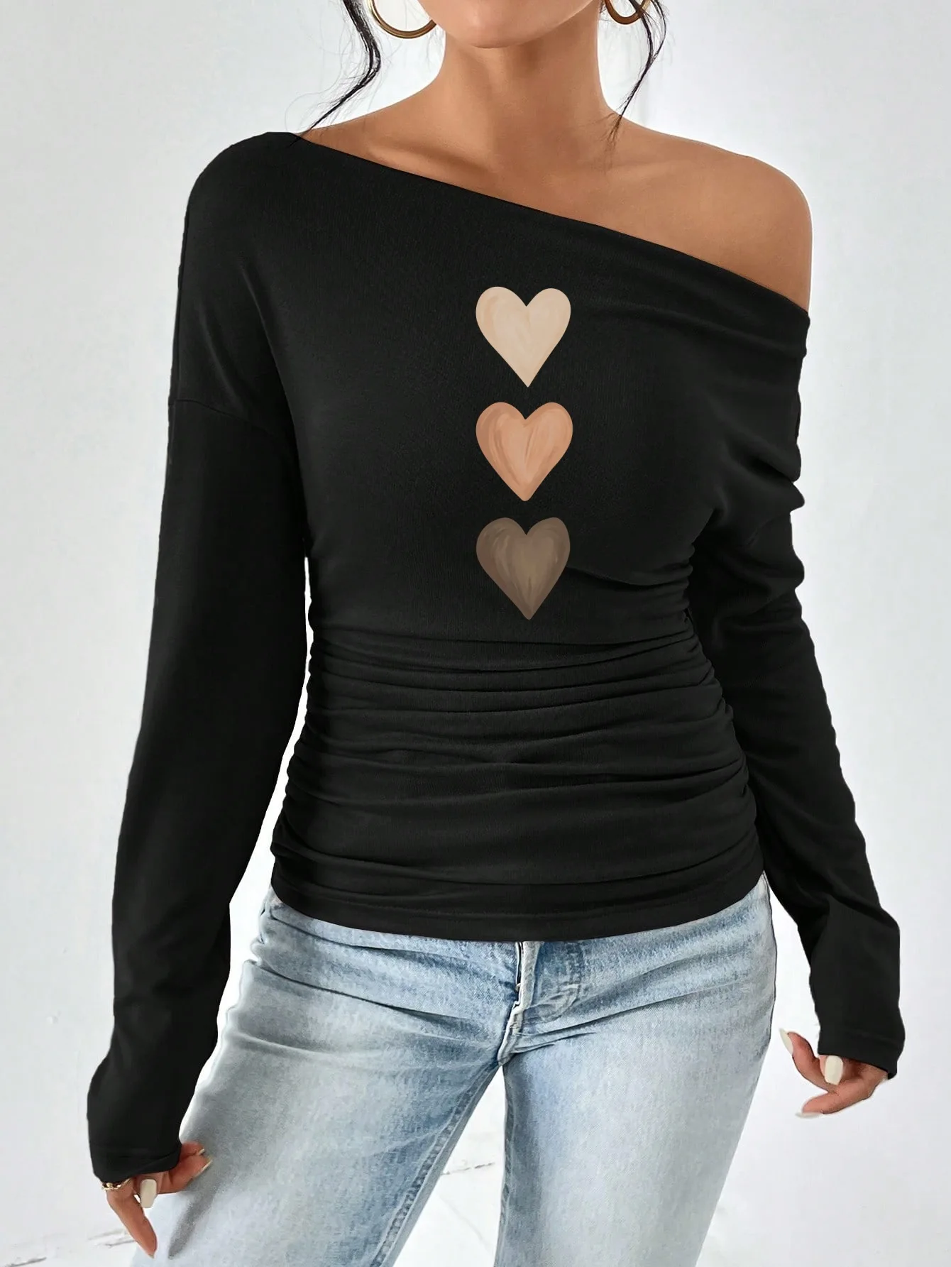 2025 Spring And Autumn European And American Women's Clothing Spring And Autumn New Design Sense Off Shoulder Asymmetric Collar