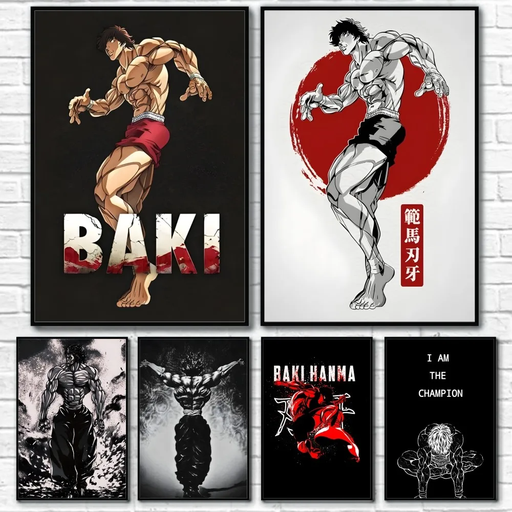 Muscle Men Anime B-Baki The G-Grappler Poster Sticky Wall Art Printing Waterproof Home Living Bed Room Bar Aesthetic Decor