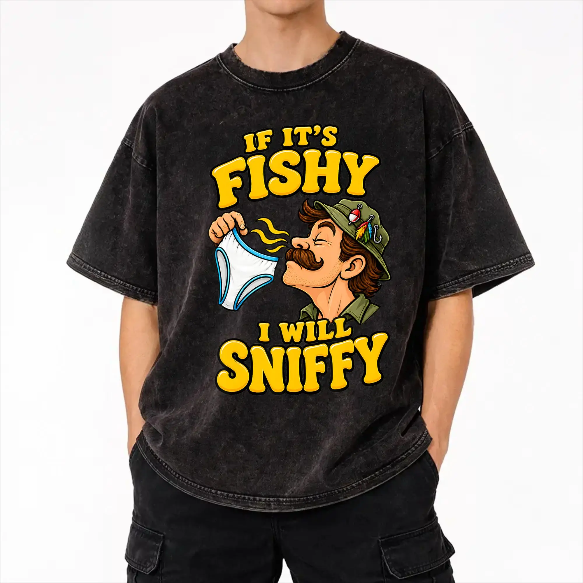 Summer If It's Fishy I Will Sniffy Funny Embarrasing  Washed T Shirt Outfit Harajuku T-Shirts  for Men Women Tee Shirt