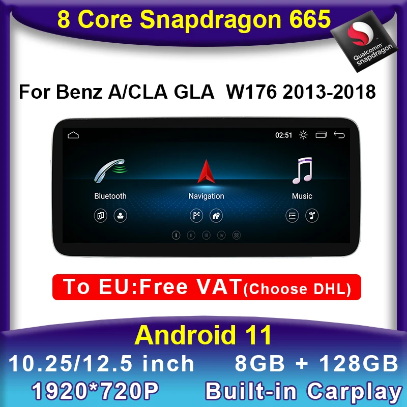 

Car DVD Multimedia Player Android 11 Snapdragon 8Core CPU 8+128G GPS Radio Stereo For Mercedes Benz A W176 CLA C117 X117GLA X156