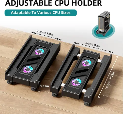 Imagen 1 del producto Soporte de torre ajustable para ordenador con ventilador de refrigeración, soporte para CPU móvil, 4 ruedas rodantes, carrito de suelo para PC, elevador de PC debajo de la CPU de escritorio
