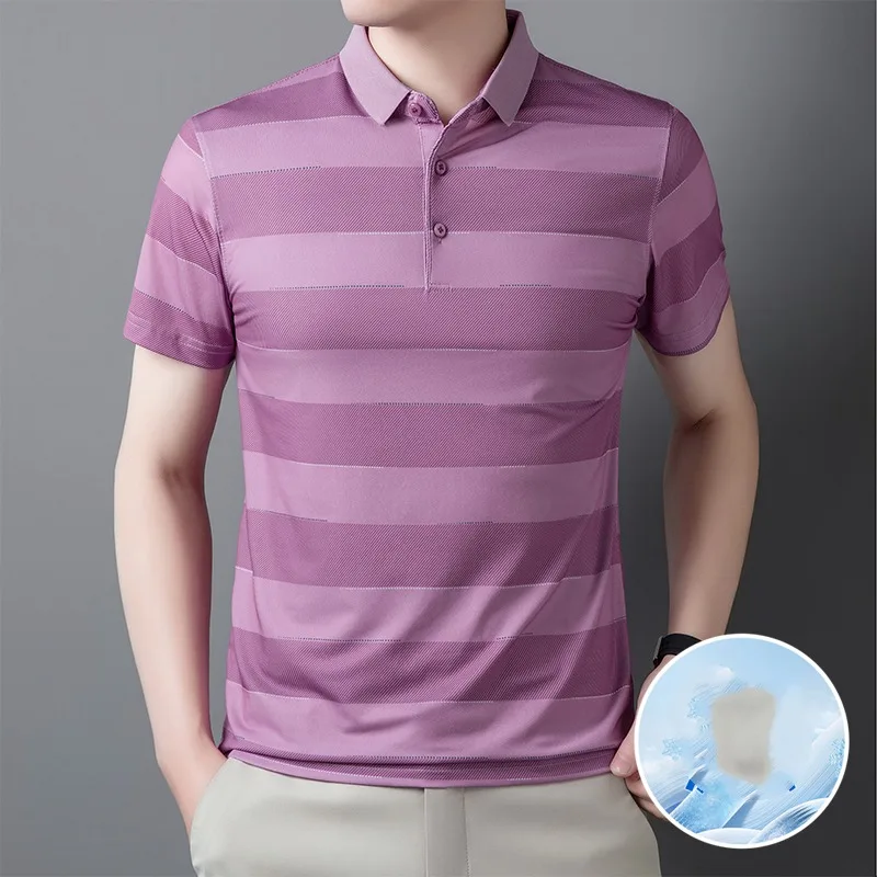 Summer Short Sleeve Contrast Color Turn-down Polo-Neck Collar Button Pullover T-shirt Men's Clothing Sophisticated Casual Tops