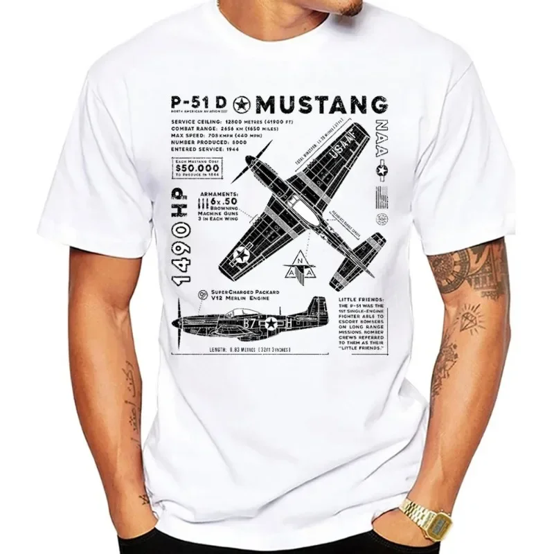 2023 Short Sleeve  North American P-51 Mustang Guerra Mundial Ii Aviões De Combate Imprimir Novos Homens Manga Curta  Hot Sale