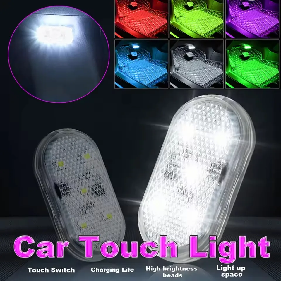 USB Charging LED Touch Light Mini Wireless Car Interior Lighting Auto Roof Ceiling Reading Lamp for Trunk Storage Box