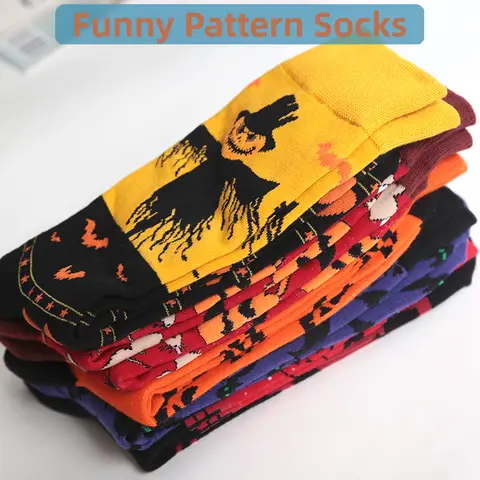 1pair Unisex Autumn Winter Cotton Happy Funny Socks Women Men Design Novelty Skateboard Thick Long Socks Cosplay Halloween