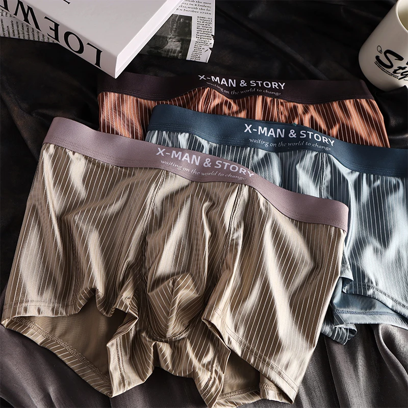 

3-pack luxury ice silk satin men's boxers youth sports men's underwear breathable fashionable boxers solid color cool underpants