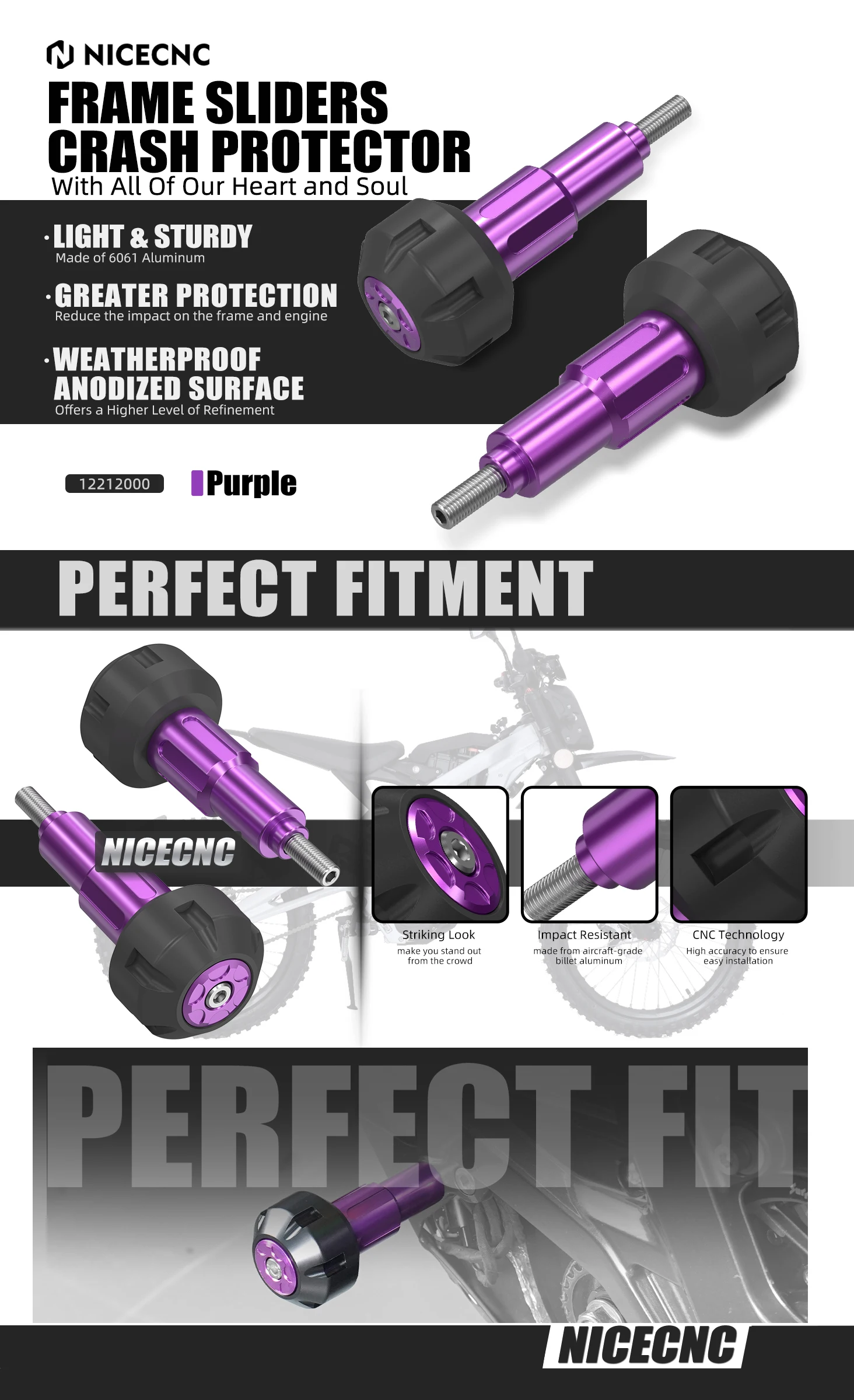 NICECNC Für Surron Light Bee X S L1E Rahmen Sliders Crash Protector Für Segway X160 X260 Elektrische Dirt Bike 2023 2024 2025 – Detail 1
