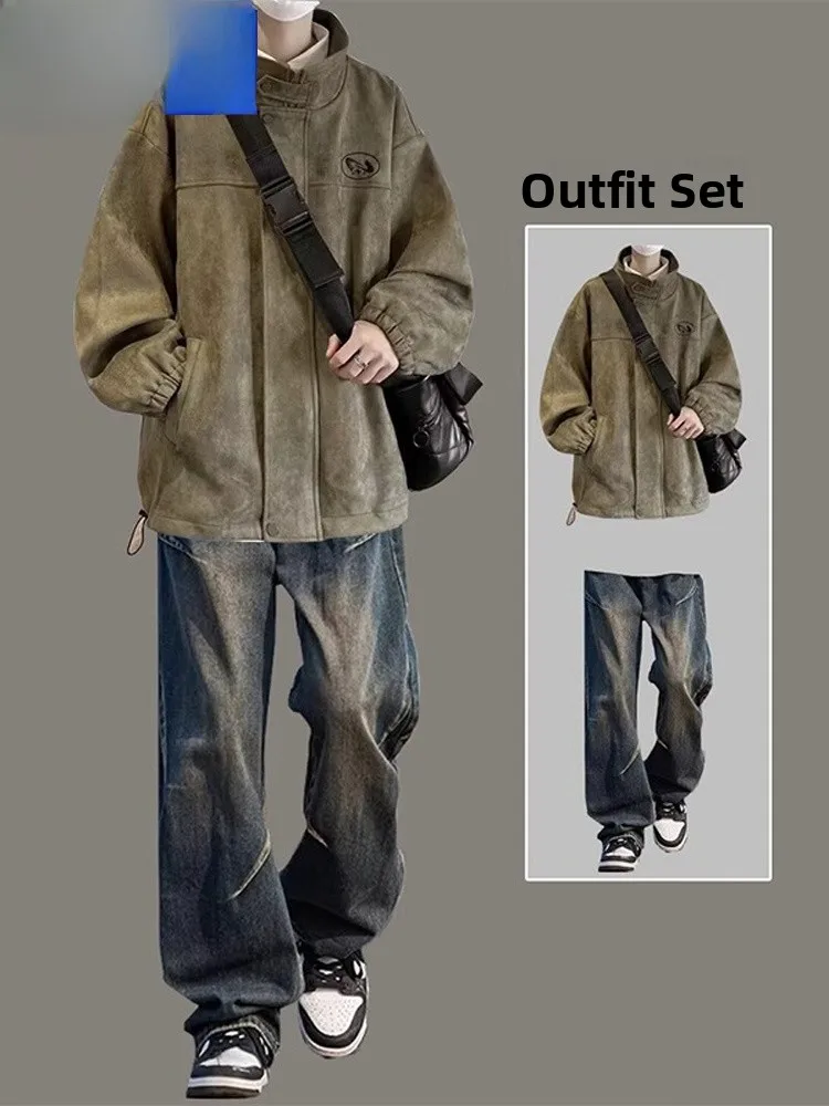 

Wassup Happy American Sle Suede Jaet, мужской комплект из двух предметов, повседневный хапон, осень-зима, модная молодежная одежда из полиэфирного волокна