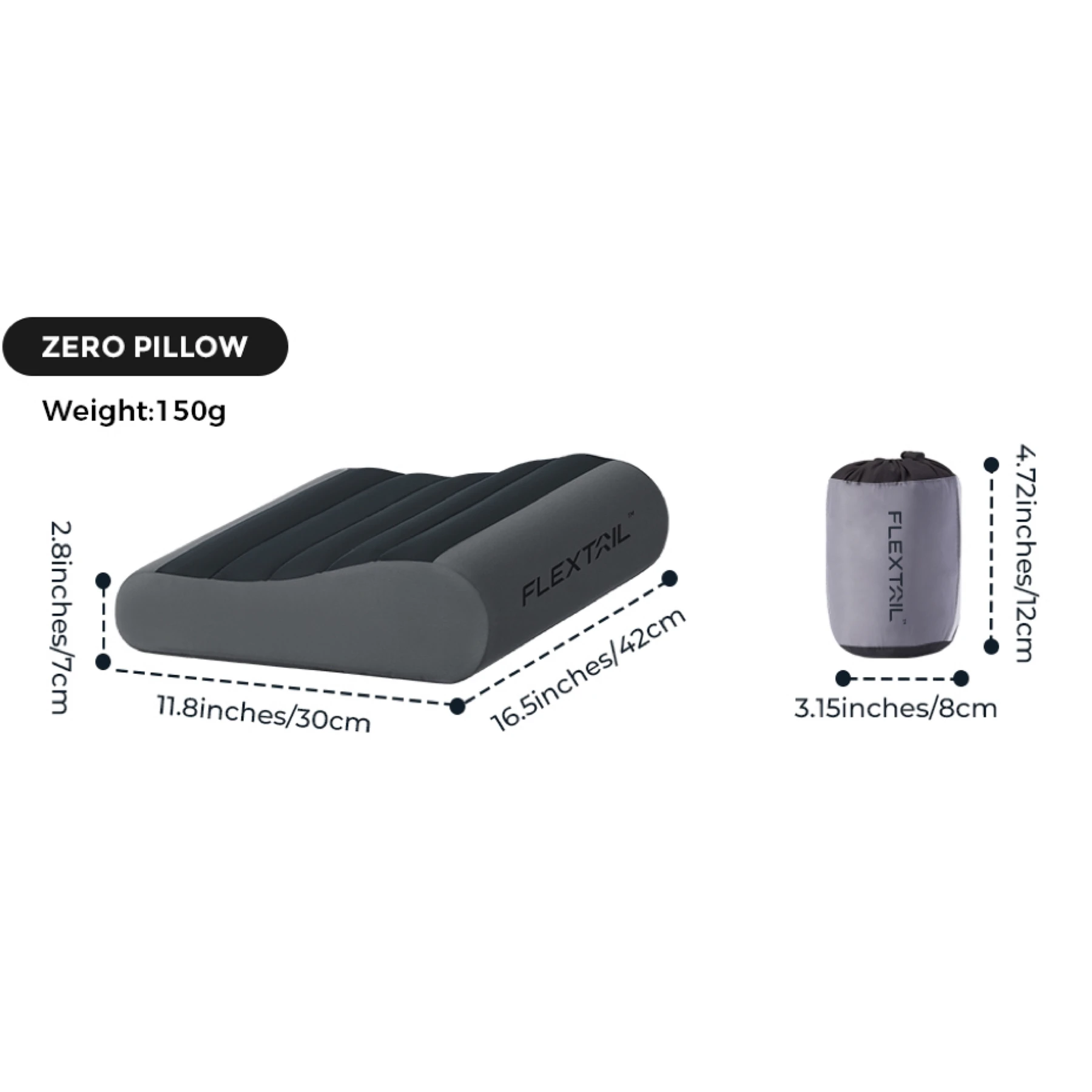 FLEXTAIL ZERO PILLOW&ZERO PILLOW SE - Campingkussen, opblaasbaar kussen met elastische band, ergonomisch ontwerp, twee hoogteopties