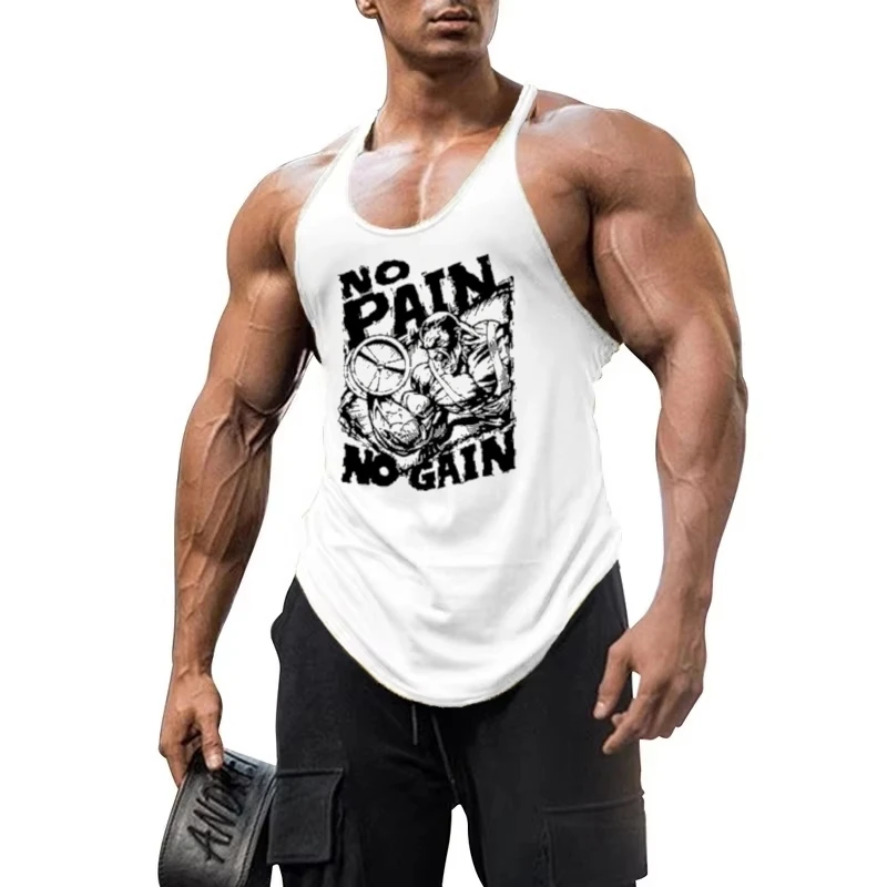 

Men's 3D Printed "No Pain No Gain" Fitness Tank Top -Summer Loose Street Sports Round Neck Vest, Breathable Exercise Tee for Gym