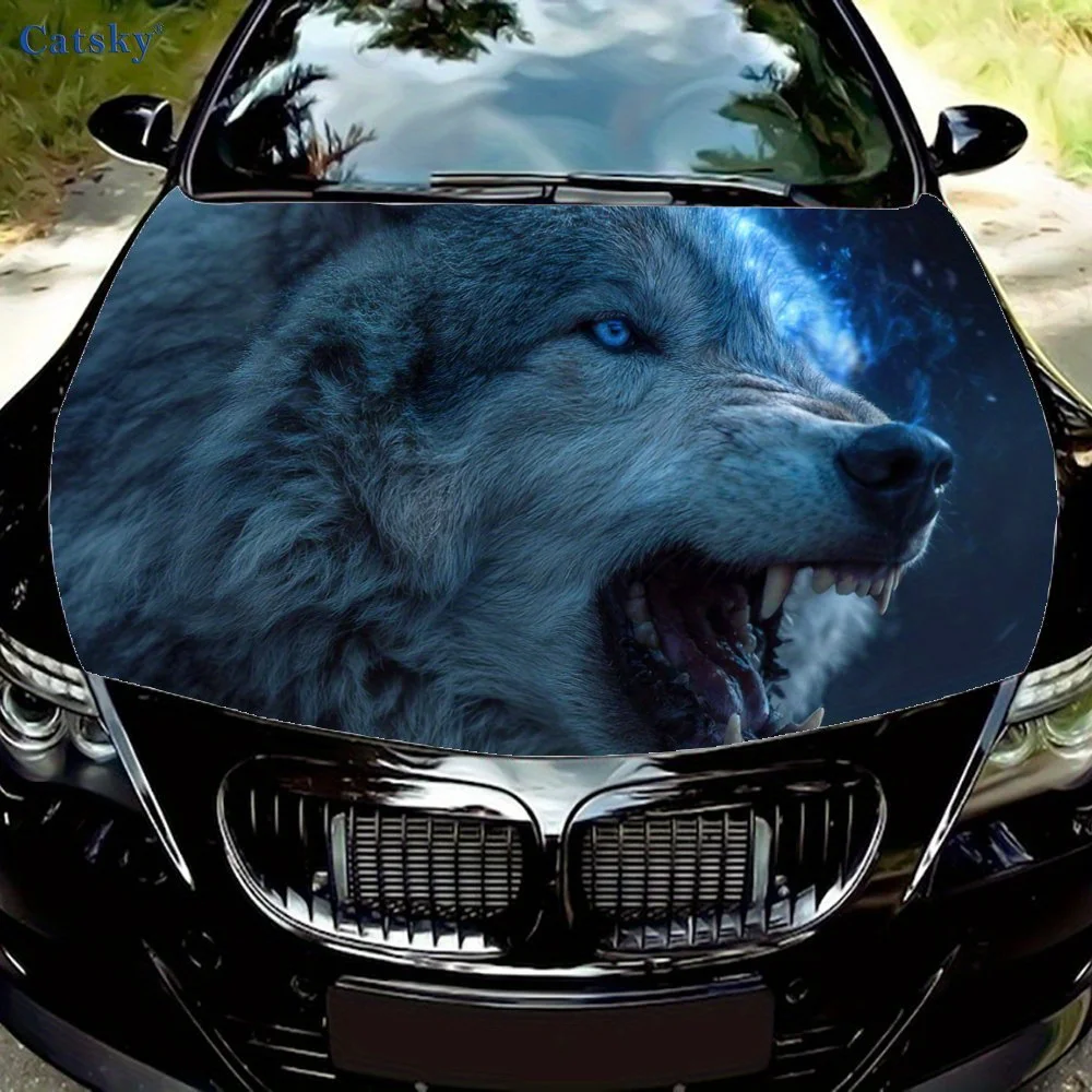 

Roaring Wolf Car Hood Vinyl Wraps Decal, Mythical Auto Exterior Protective Sticker, Waterproof Self-adhesive Car Body Decoration
