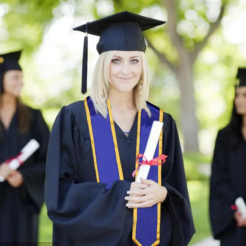 Gaun setrip wisuda dewasa polos kelas 2023 syal panjang kelulusan Honor jalan-jalan dengan potongan miring untuk Universitas