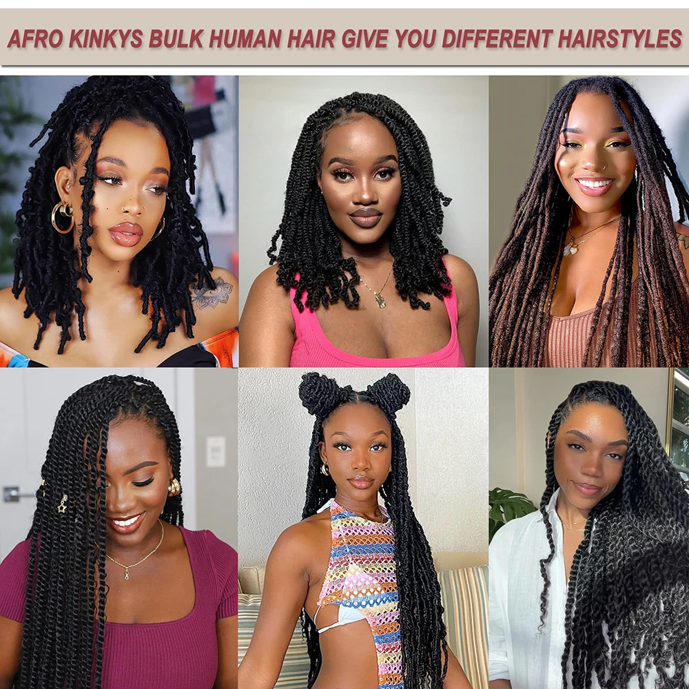 Premium Afro Kinky Bulk 100% cabello humano Afro Kinkys cabello humano a granel para extensiones de rastas reparación Locs crear rastas
