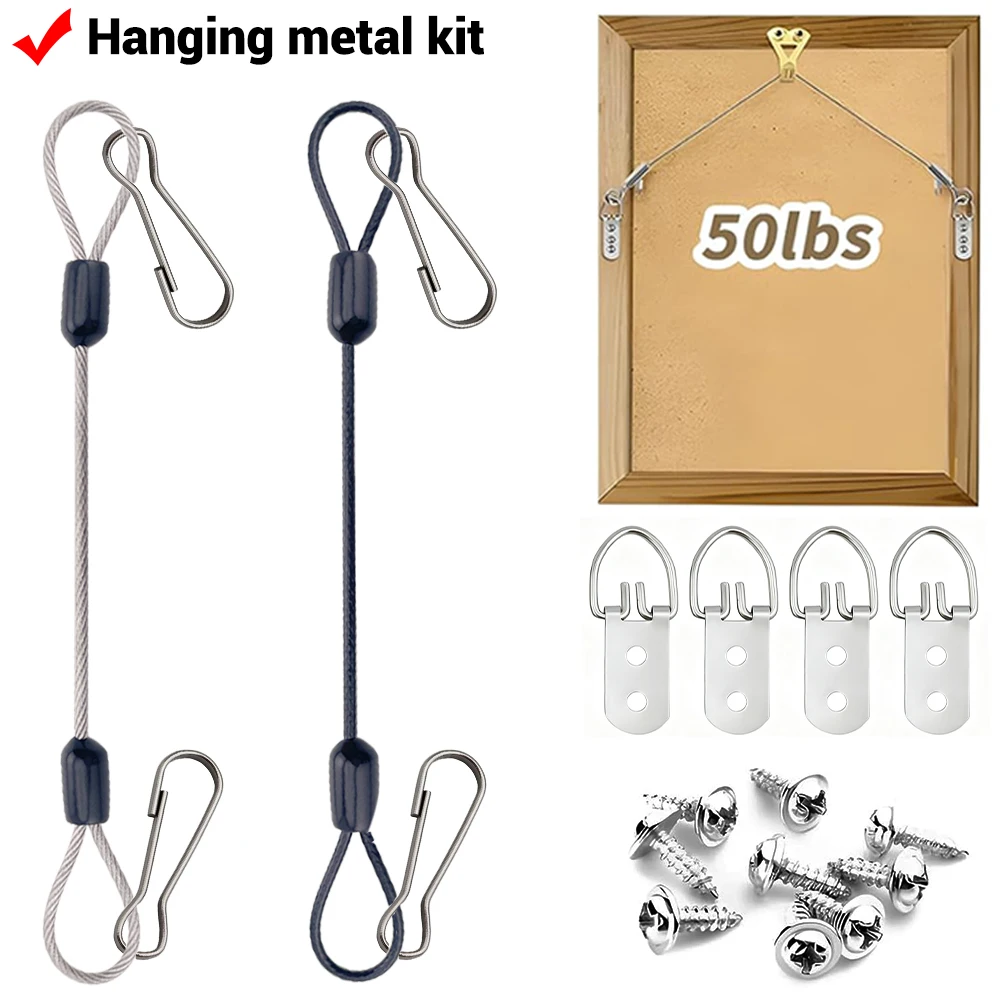 2mm Colored Steel Wire Rope Elastic Buckle Hanging Oil Painting Photo Frame Art Photo With Screw Wall Hook Set 0.3/0.4/0.5/1/2M