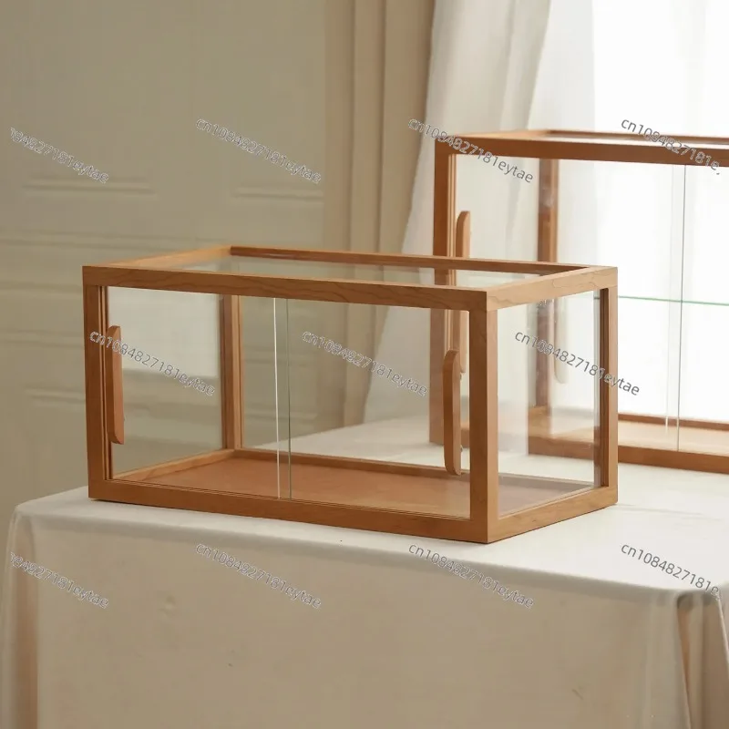 

Solid Wood Glass Display Cabinet Dustproof Door Desktop Showcase Shelf for Collectible Figure Model Decor Storage