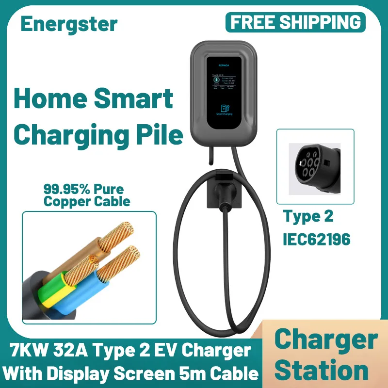 

7KW 32A Type 2 Electric Vehicle Charger IEC62196 EV Charging Station Wallbox EV Charger with Screen Cards APP Control