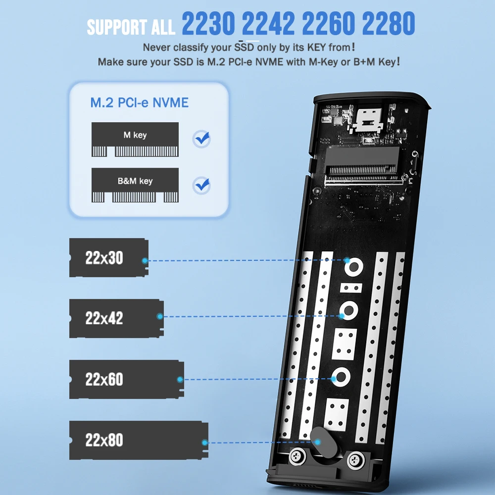 Lemorele SSD Enclosure M.2 NVMe USB 3.1 10Gbps PCIe M.2 SSD Case Enclosure External for External Hard Drive M/B+M Key M.2 SSD