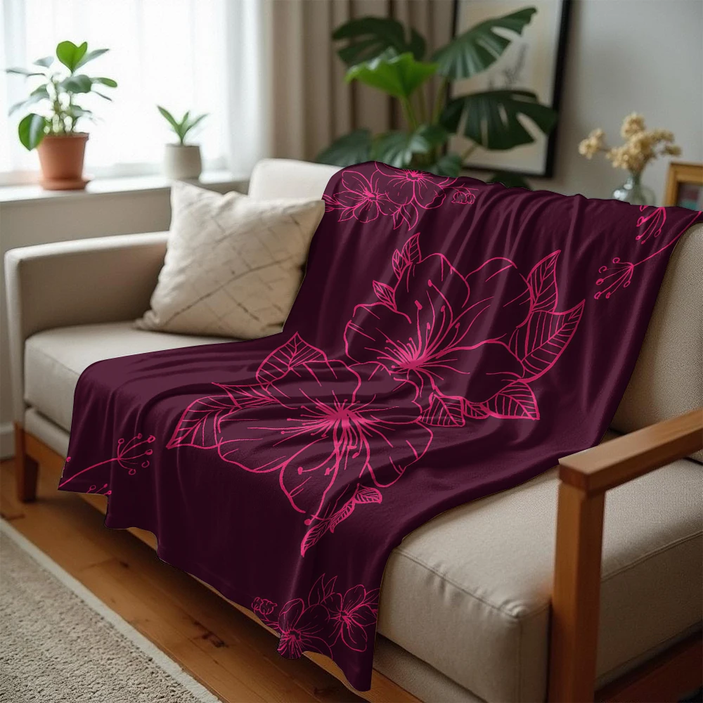 Burgundy Base Pink Line Art Lightweight Microfiber Soft Christmas Fleece Blanket Warm Cozy Throw for Bed Sofa Office All Season