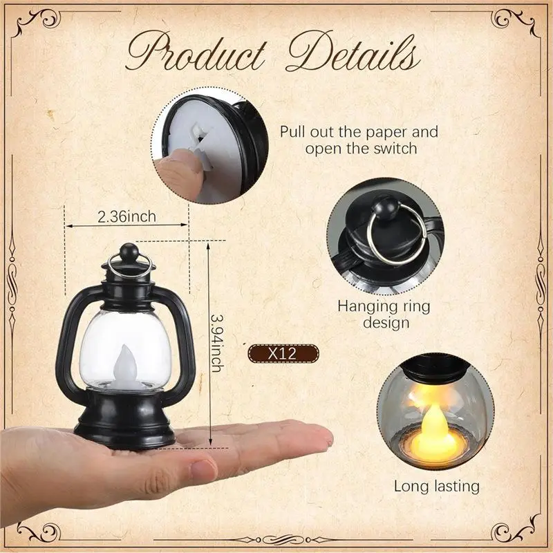 【كفاءة 】زينة حفلات رعاة البقر 36 قطعة ديكور فانوس غربي صغير 12 فانوس مع شمعة 12 حدوة حصان معلقة 12 قبعة رعاة البقر #2