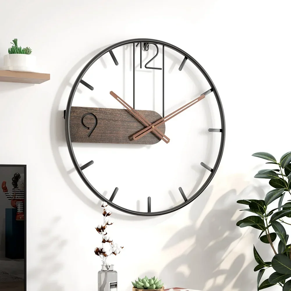 Wall 3D Iron Clock Big Size Nordic Metal Round Large Wall Watch Walnut Pointer Modern Clocks for Living Room Home Decoration