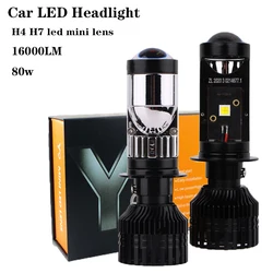Turbo Fan H7 H4 Super Mini Projector Laser Lens Canbus 80W Low Beam Spotlight Motorcycles HeadLamp 16000LM LHD Auto Accessories