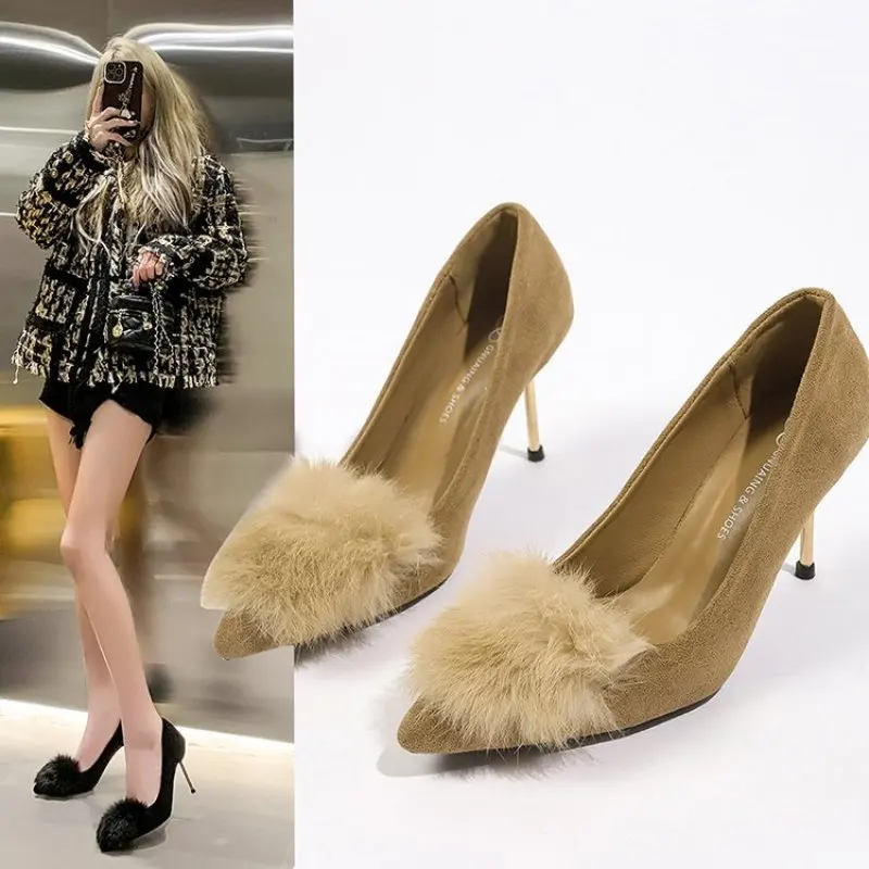 NEW Heels Comfortable High-Heeled Shoes Work Dress Professional 2024 Sandals Ladies Slip On Branded Pumps Pointed Wedge Pumps