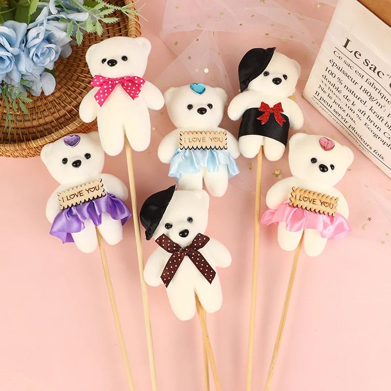 10PCs Mini Bear Doll Couple Bear Flower Bouquet Decor Dressed Stuffed Animal Doll Foam PlushToys For Birthday Gifts Room Decor