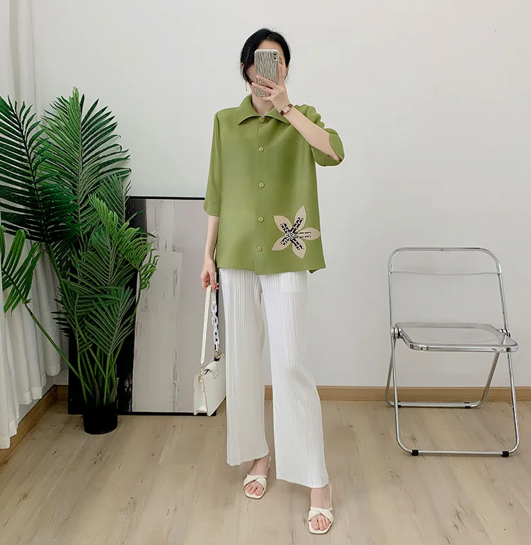 YUDX Miyake Pleated Jacket 2023 Summer New Seven-minute Sleeve Tops Female Loose Large Yards Covered Son Thin Sunscreen Shirt