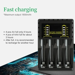 4 Slots Intelligent Ni-Mh Battery Charger for Rechargeable 1.2V AA/AAA Ni-MH/Ni-CD Battery with USB Output Power and LED Display