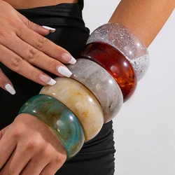 Ingemark Exaggerated Big Resin Acrylic Bangles for Women on Hand Boho Chunky Round Charm Bracelets Couple Jewelry Steampunk Gift