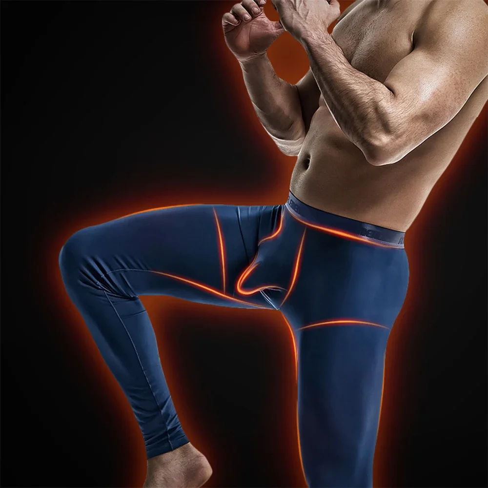 Autumn Winter Men Thermal Underwear Elephant Nose Bulge Pouch Warm Leggings Stretchy Long John Pants Bottoms Comfortable Tights