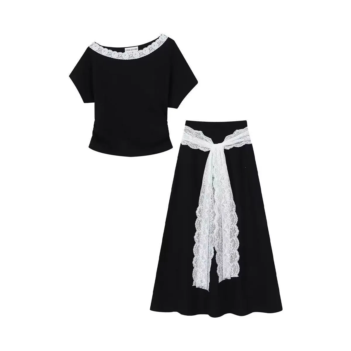 Fashionable Lace Patchwork Two-Piece Set Beautiful Summer Outfit Cool And Elegant Complete Ensemble Women's Casual Sportswear