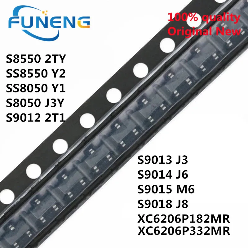 S8050 S8550 SS8050 SS8550 S9012 S9013 S9014 S9015 S9018 J3Y Y1 Y2 2T1 J3 J6 M6 J8 트랜지스터, XC6206P182MR, 500 개