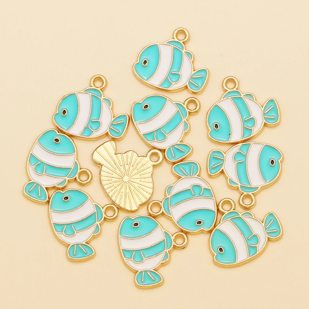10 Stücke 15x14mm Zufällige Farben Mix Emaille Fisch Charms Legierung Ozean Tier Anhänger Für DIY Schmuck Machen Nette Ohrringe Armband – Detail 10