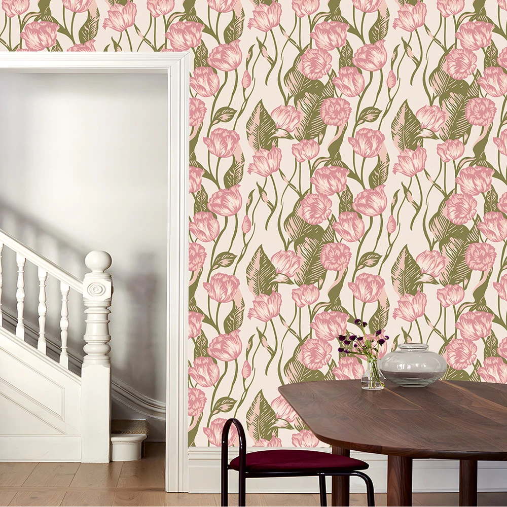 Floral Peel and Stick Wallpaper Vintage Pink Rose Green Leaf Removable Contact Paper for Home Decoration Vinyl Film Roll