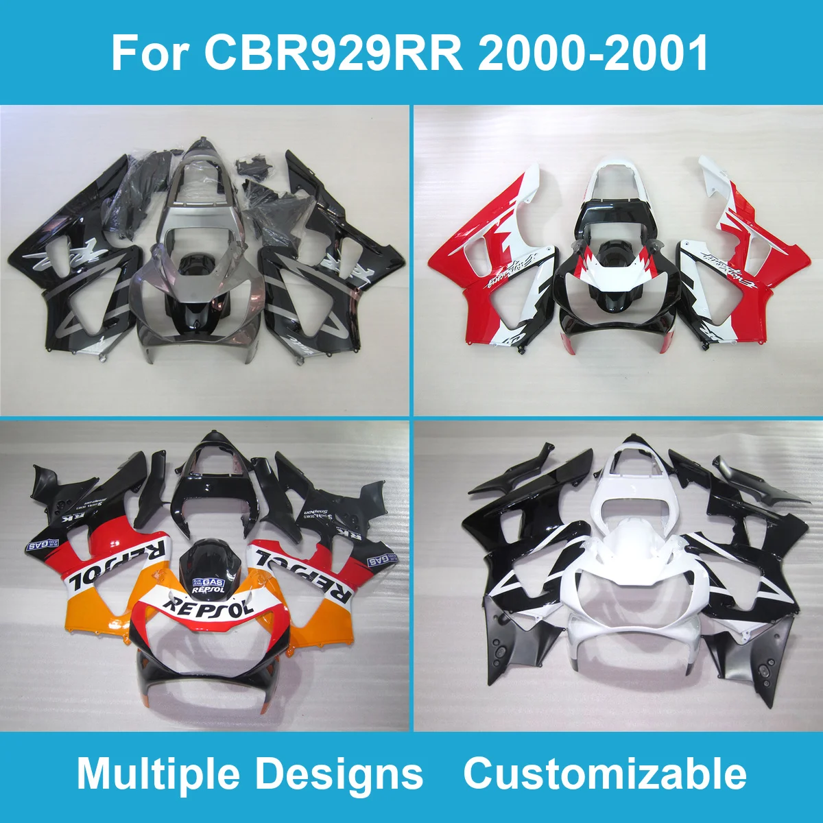 For CBR929RR 2000 2001 Replacement Fairing Kit Injection Molded ABS Fairings Bodywork Cowl Panels Custom Design CBR 929 RR