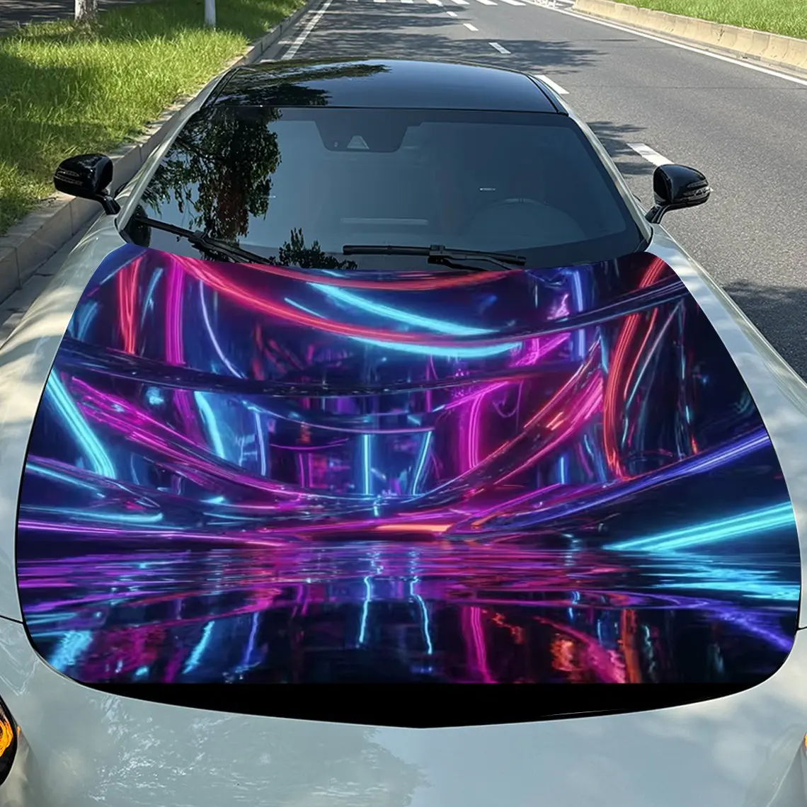 

Neon Lines Car Hood PVC Sticker, Durable Vinyl Wrap Film Suitable For Most Vehicles, Car Hood Protective Film Gift