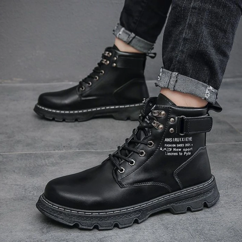 

Зимние черные мужские ботинки на платформе со шнуровкой, новая модная классическая мужская обувь, низкая цена, нескользящая дизайнерская обувь, размер 44, обувь
