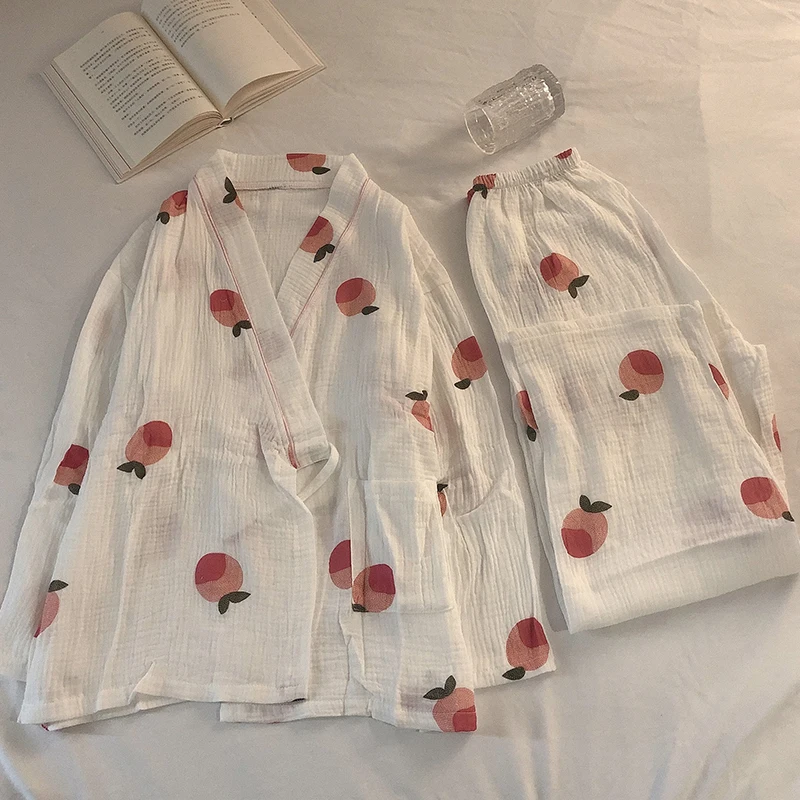 2022 nova primavera luz de luxo pijamas feminino japonês manga comprida bonito moda casa wear pijamas conjunto simples styleboutiqueclothing