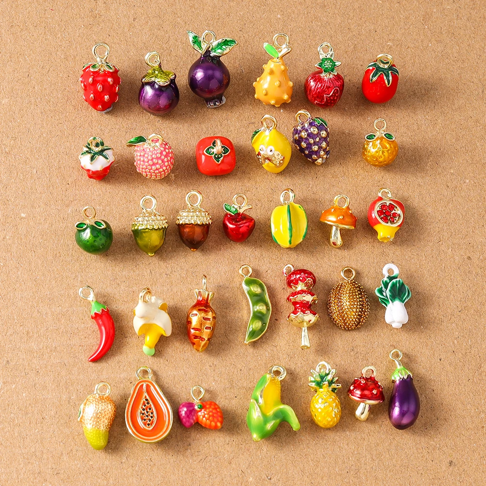 5pcs Alloy Simulation Fruit Charms Apple Banana Grape Strawberry Pendants for Jewelry Making Earrings Necklace DIY Accessories