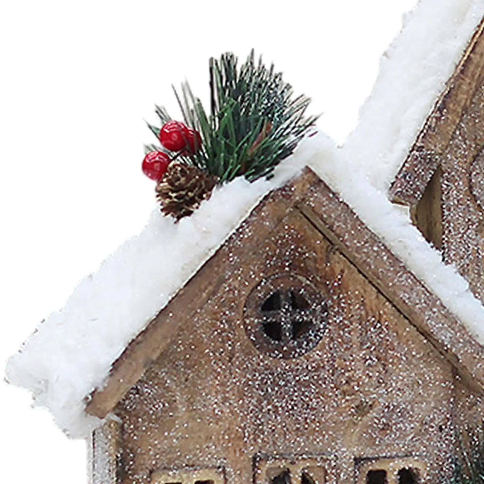 Wooden LED Christmas House Snow Village Figurine for Tabletop Fireplace Christmas Tree Ornament Present