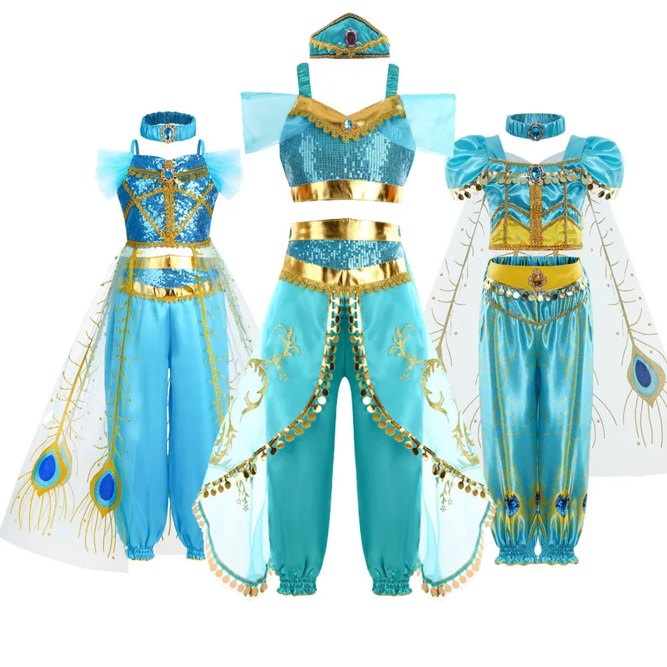 Disfraz de Princesa Jazmín, Conjunto de Vestido de Princesa de la Lámpara de Aladdín, Trajes de Carnaval para Niños, Ropa Formal Infantil, Disfraces de Cosplay