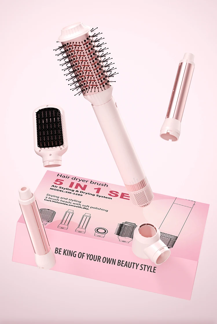 Haartrocknerbürste, abnehmbares 5-in-1-Styling- und Trocknungssystem, schnelles Trocknen, Glätten und Stylen von Locken, automatischer Lockenstab – Detail 1