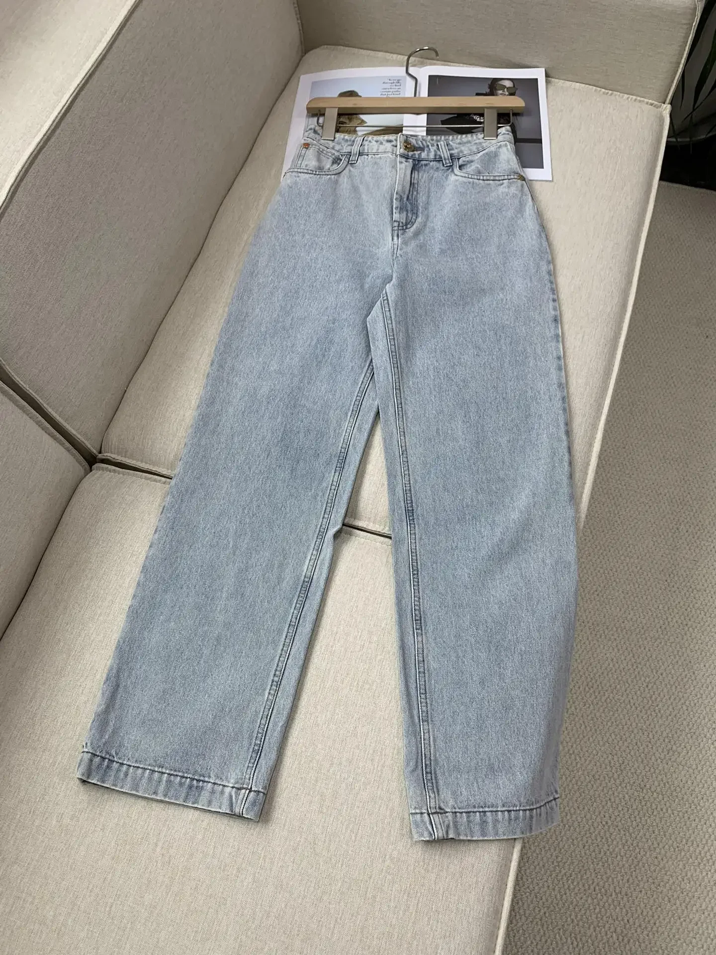 Women Light Blue Jeans Autumn Fashion Denim Trousers High Waist Straight Casual Ladies Wide Leg Pants