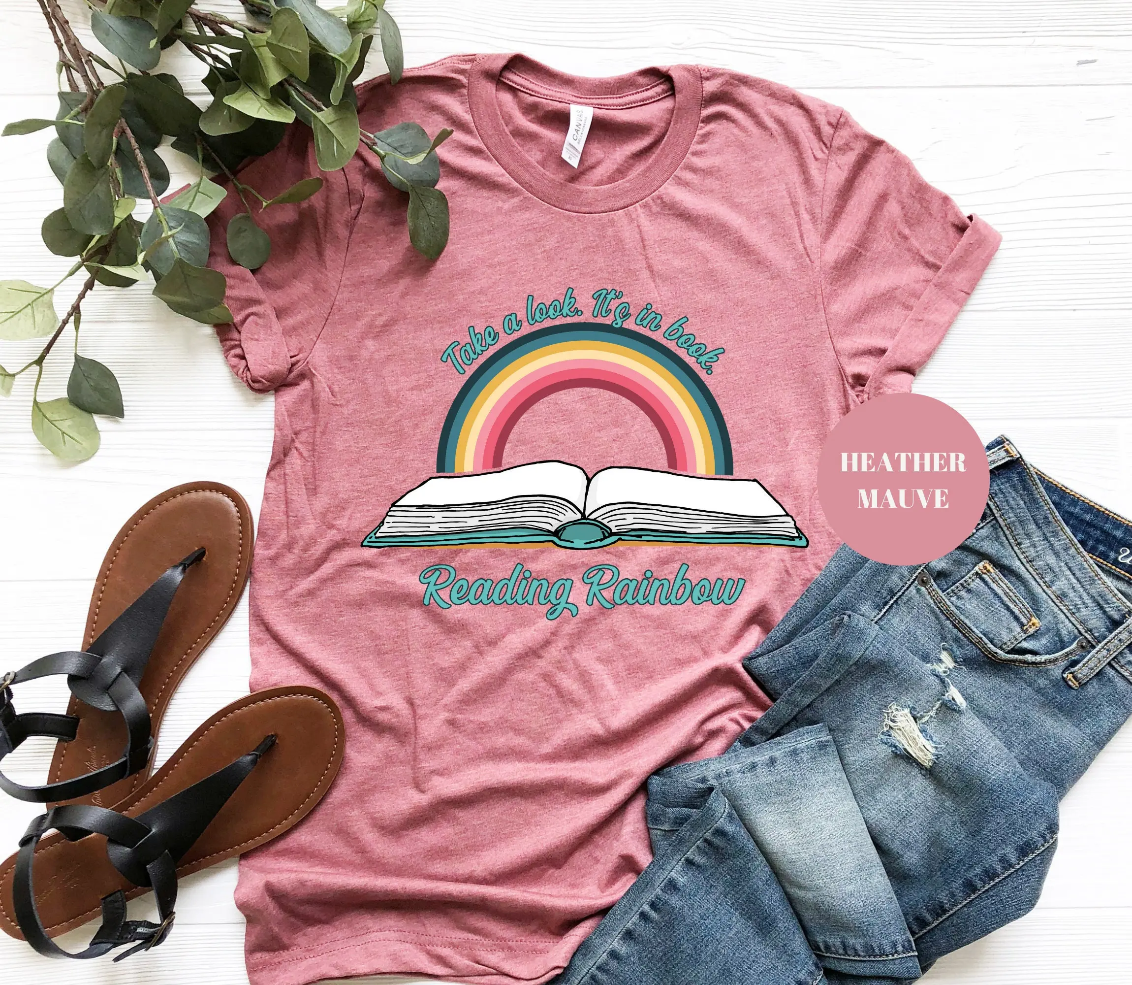 Teacher Appreciation T Shirt Take a Look It's in book Rainbow Funny