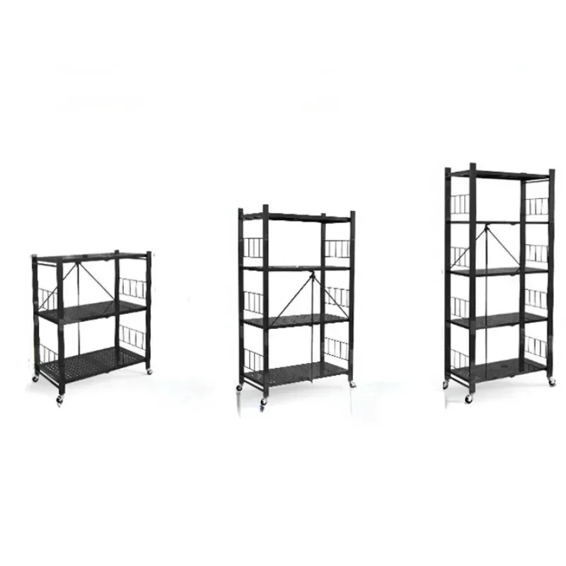 

Storage Rack Installation-Free Metal Kitchen Floor Multi-Layer Microwave Oven Balcony Household Foldable Punch-Free