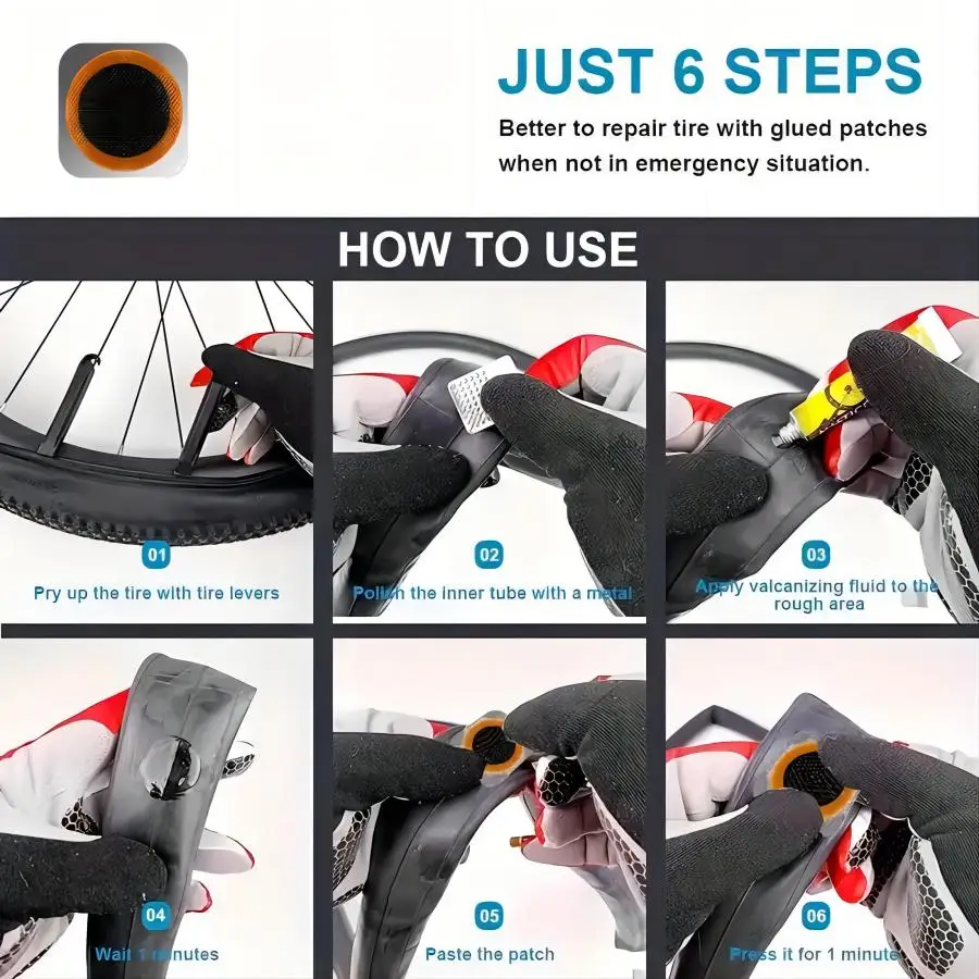 Bike Tire Repair Kit-Patches,Multifunctional Bike Repair Tool Tire Puncture Repair Kit,Tire Flim,Grinding Film,Crowbar