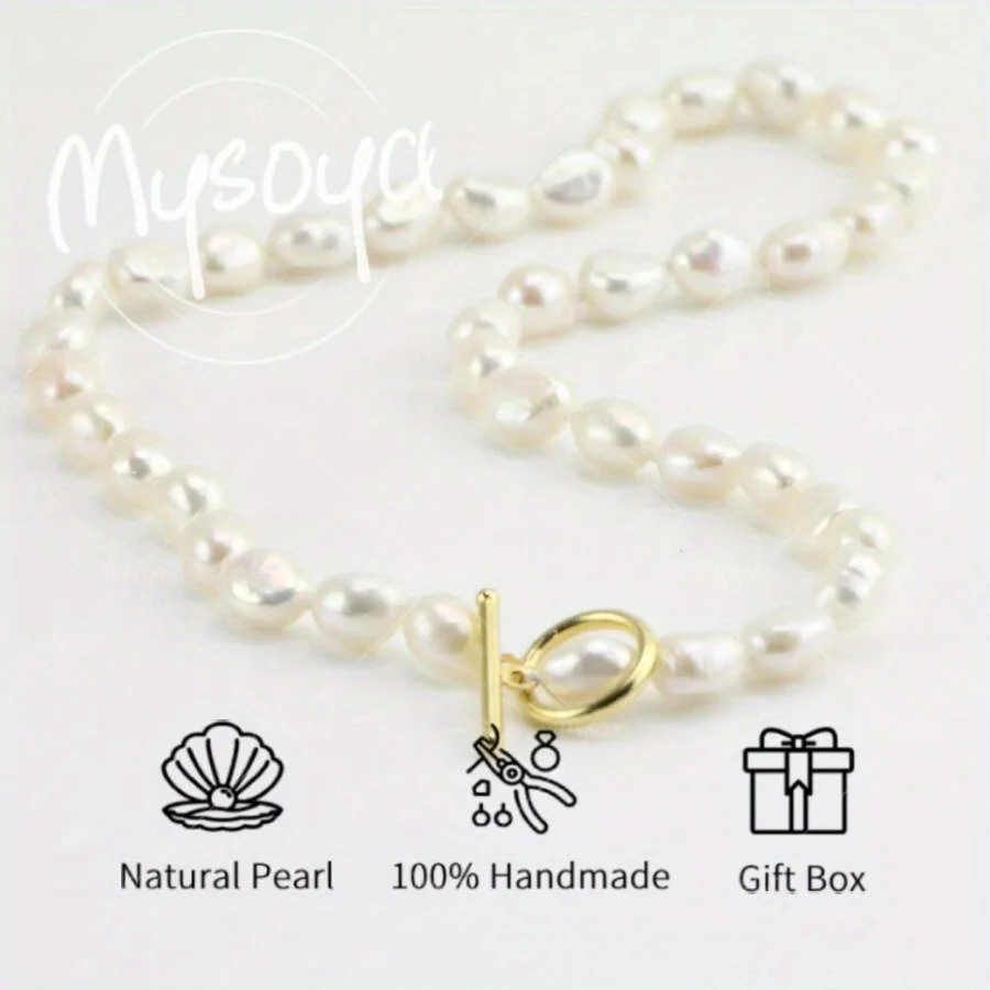 

Ожерелье MYSOYA из белого барочного жемчуга 8-9 мм с подарочной коробкой, подарок на день рождения, свадебные украшения, подарок для него/нее