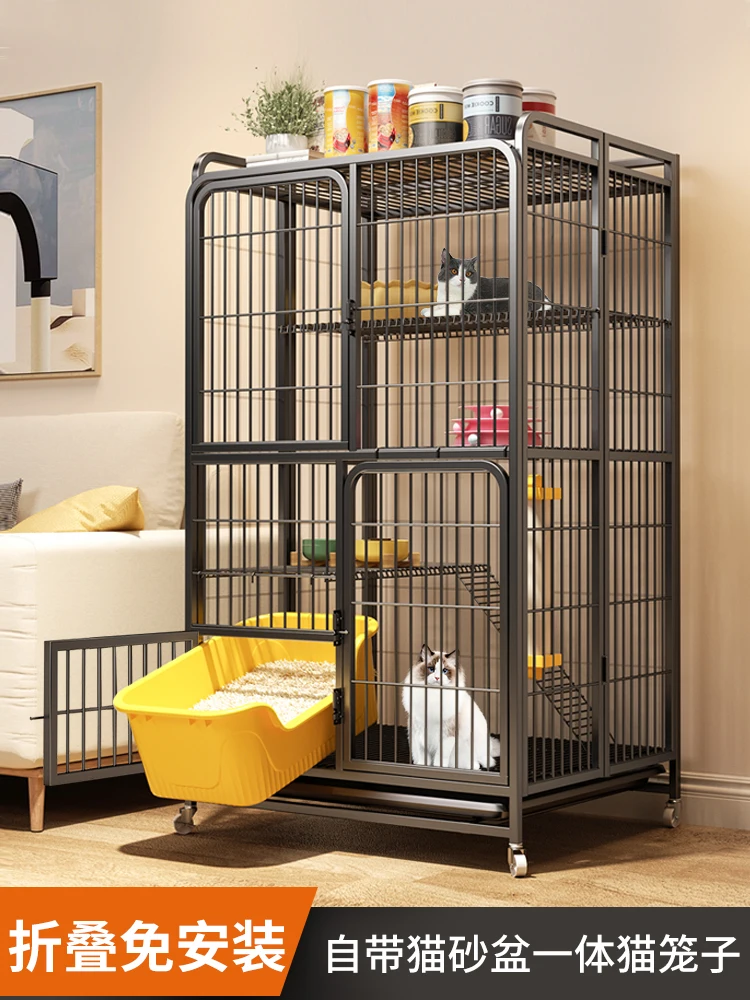 

Folding cat cage household indoor cat villa with toilet integrated large free space cat special house nest