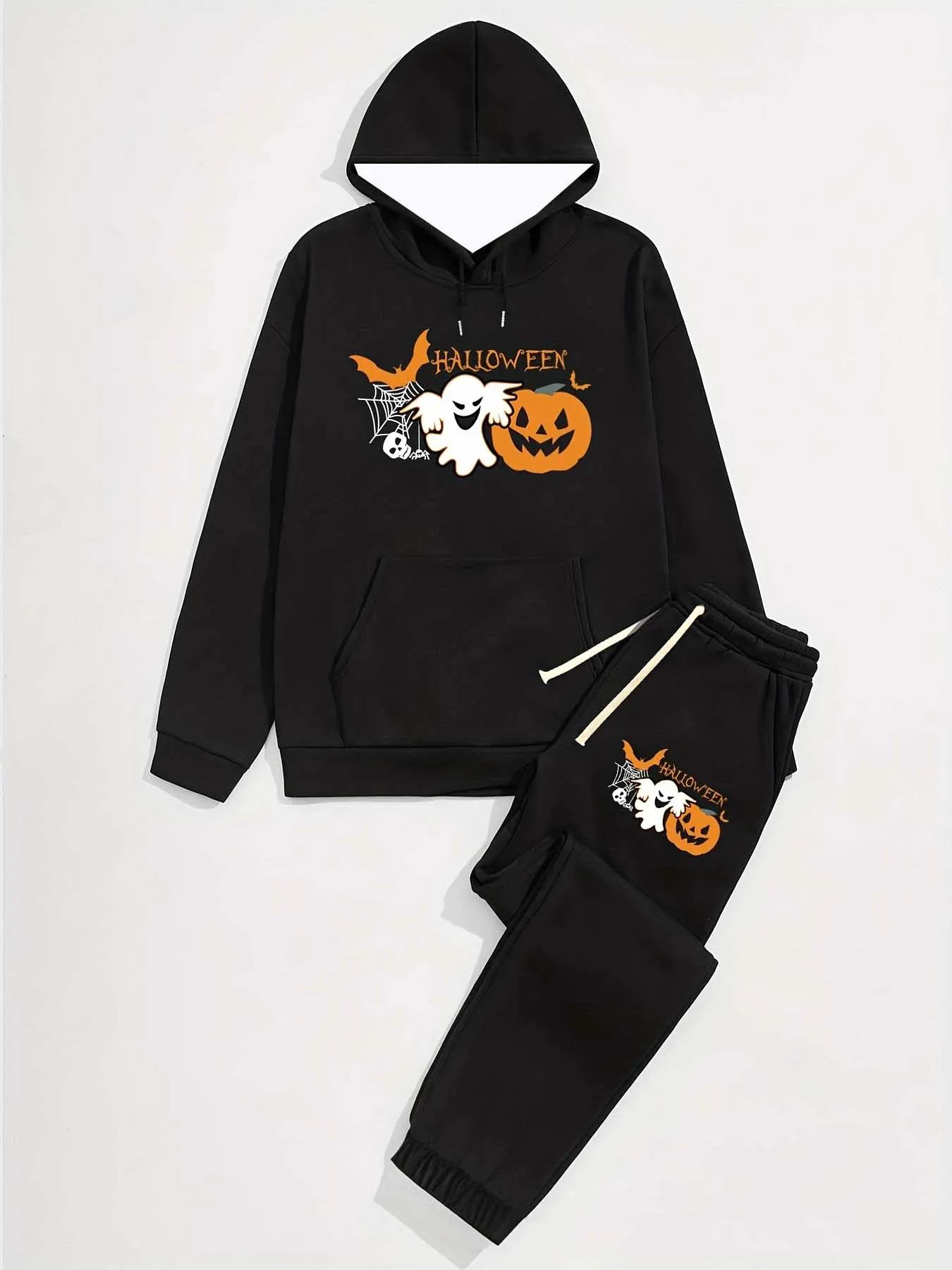

Autumn/WinterY2KSports Set Hoodie Christmas Pumpkin Lantern Printed Fashionable Oversized Daily Comfortable Street Two Piece Set